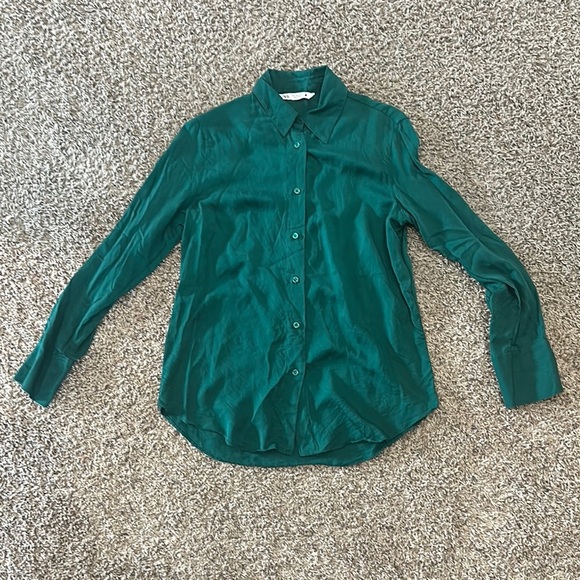 NWOT Zara Emerald Green Collared Shirt size S - Picture 1 of 3